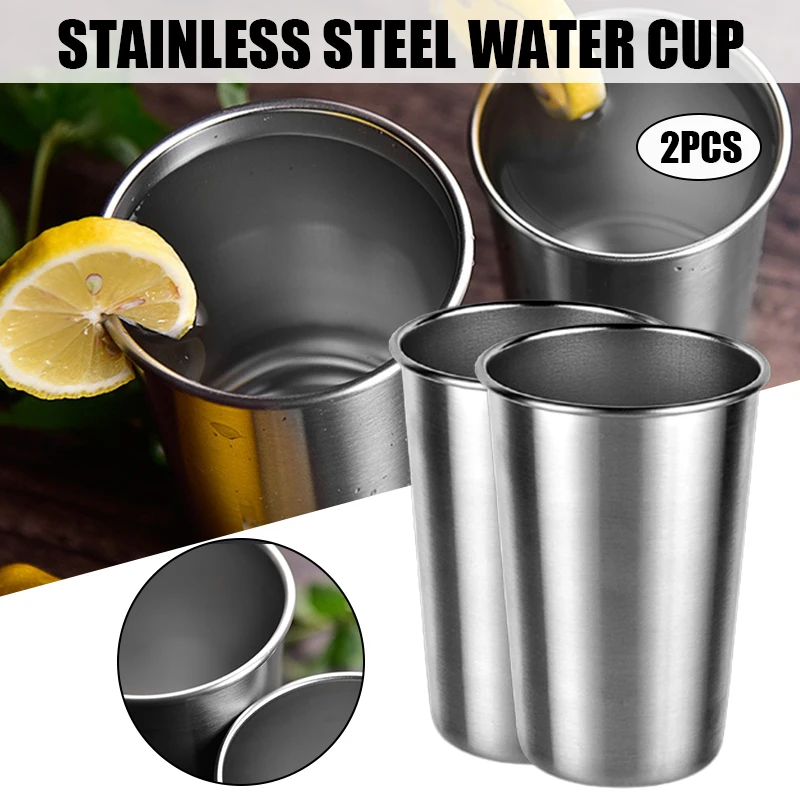 

2 PCS Stainless Steel Cup 8/12.3/17.6oz Industrial Style Plain Metal Cup Shatterproof Pint Tumblers for Cold Drinks Tumblers