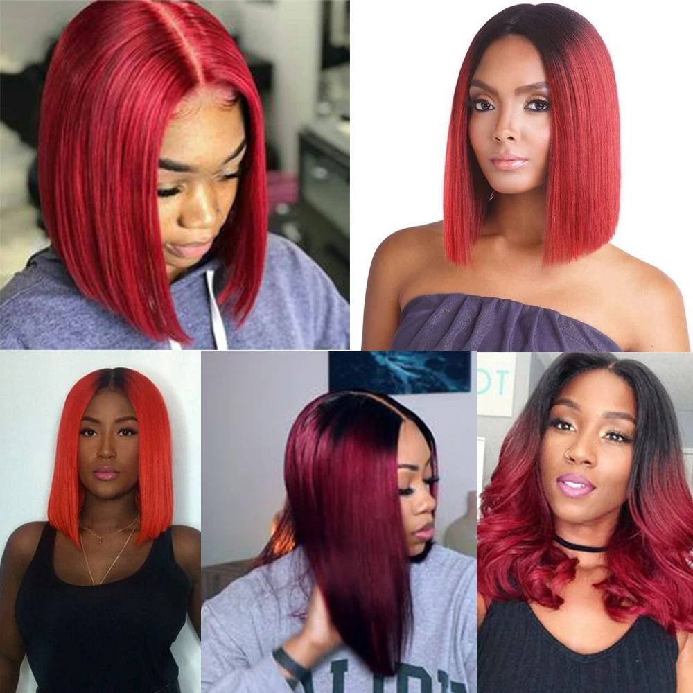 

Belle Show Synthetic Machine Made Heat Resistant Synthetic Wig Straight Bob Hair Style Red Ombre Two Tone Color Cosplay Wig