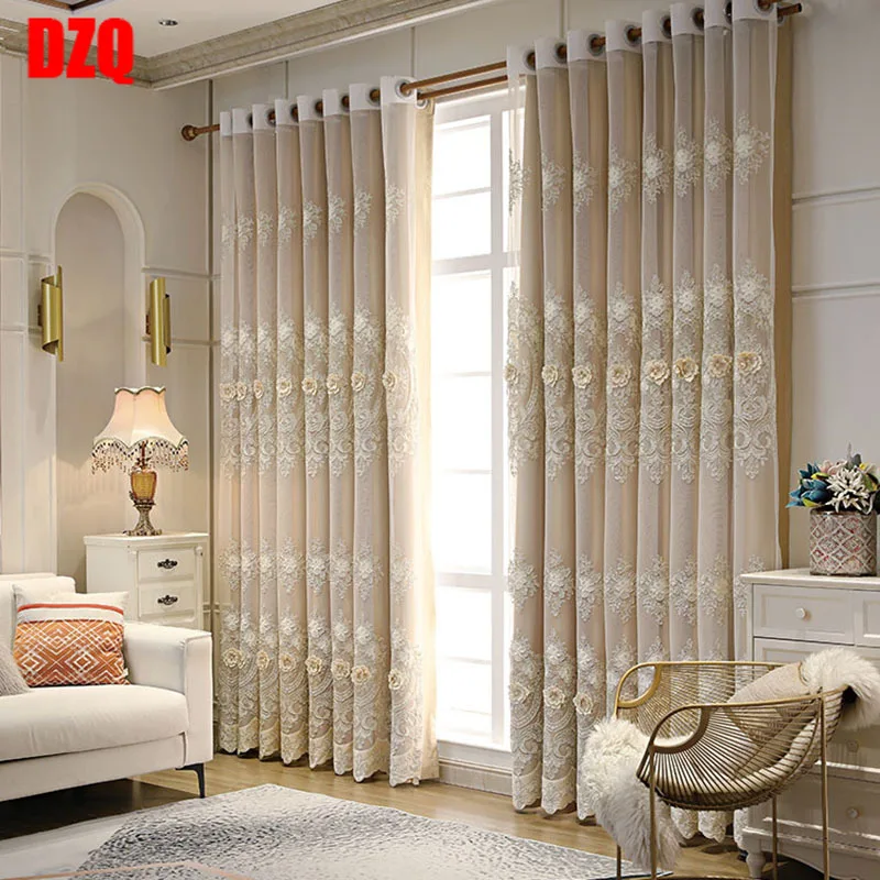 european luxury embroidered embossed tulle curtain high end imitation satin curtains for living room bedroom royal home decor4 free global shipping