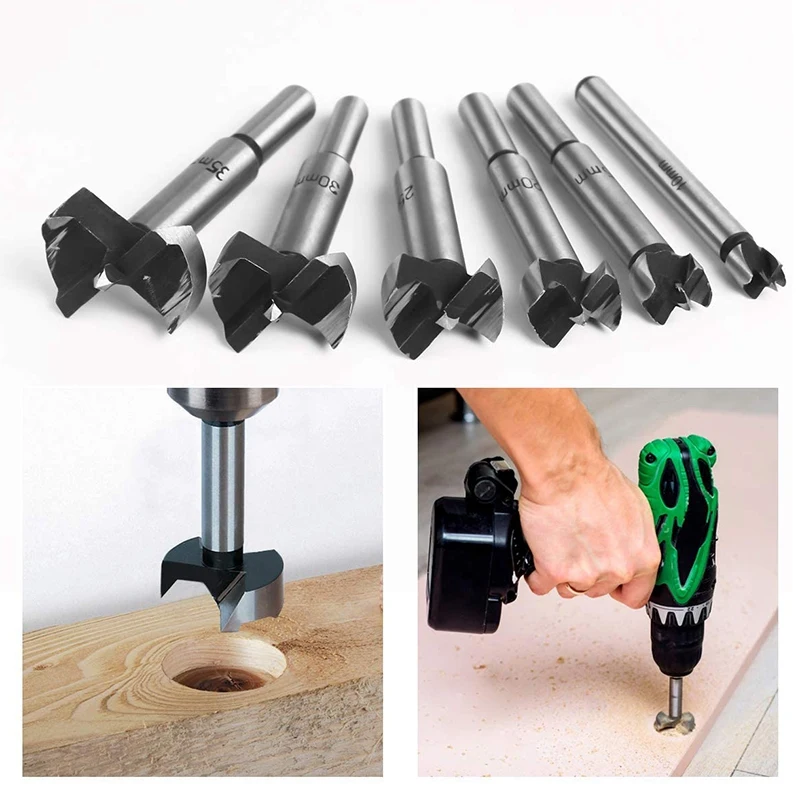 

6PCS Forstner Drill Bit Cemented Carbide Woodworking Hole Saw HSS Drill Bit Set for Hand Drill/Bench Drill (10-35mm)