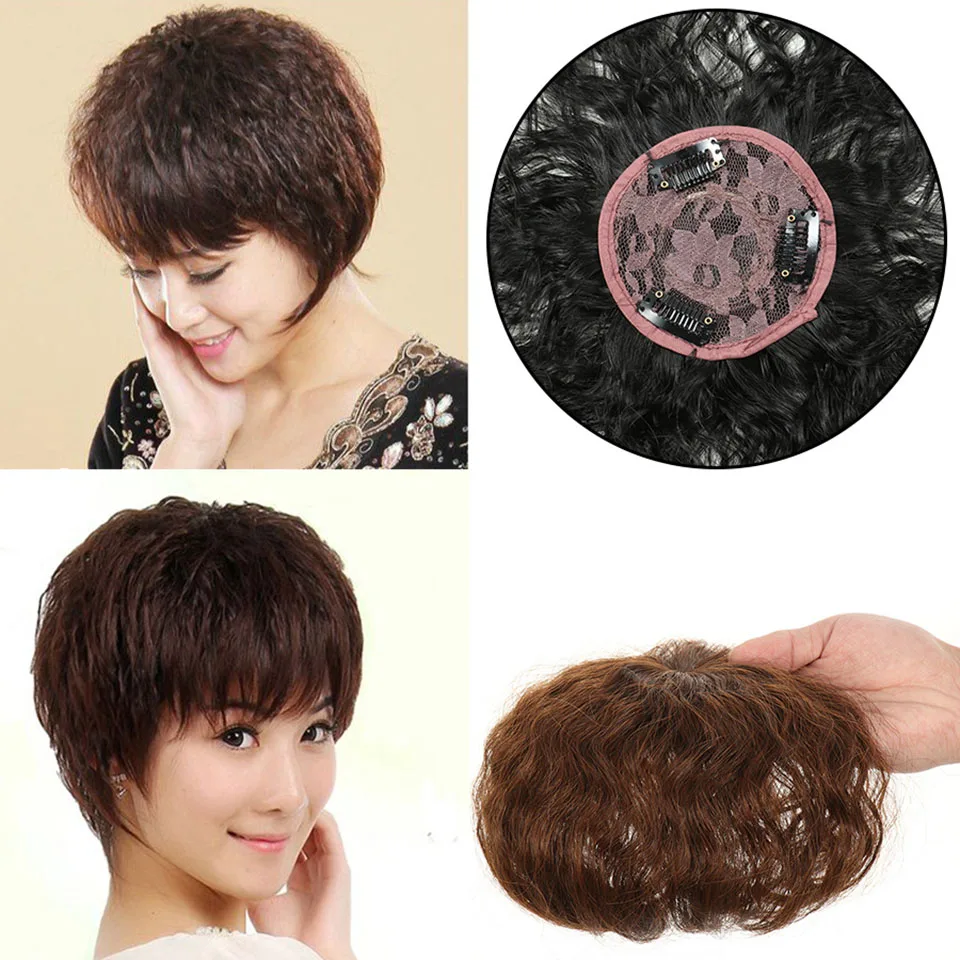 Beiyufei Natural Black Brown Hair Topper With Bangs Clip In Extensions Hairpieces Heat Resistant Fiber For Women |