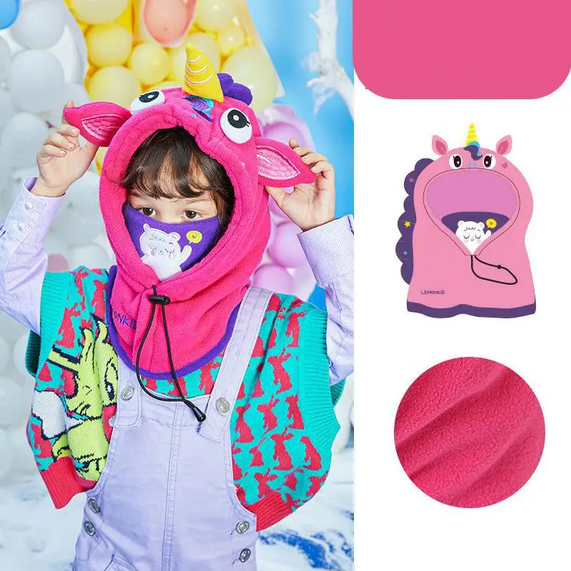 

Kids Hat Winter Cute Cartoon Unicorn Girls Hat Windproof Boys Hat With Hair Ball Earbud+Neck Scarf 1-12Y Children's Pullover Hat