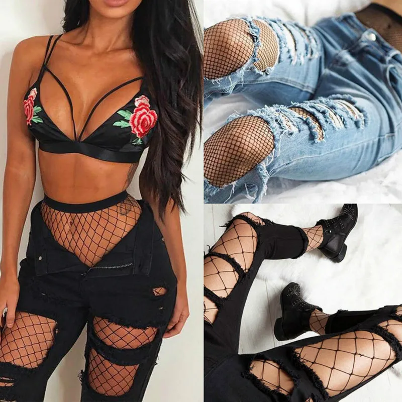 

Ladies Sexy Big Mesh Pantyhose Net Fishnet Nylon Tights Long Foot Seam Pantyhose Underwear Over Knee Socks