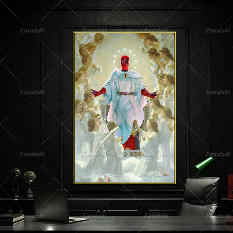 

Deadpool Marvel Movie Poster The Virgin With Angels Painting Posters And Prints Canvas Wall Art Modular Pictures For Living Room