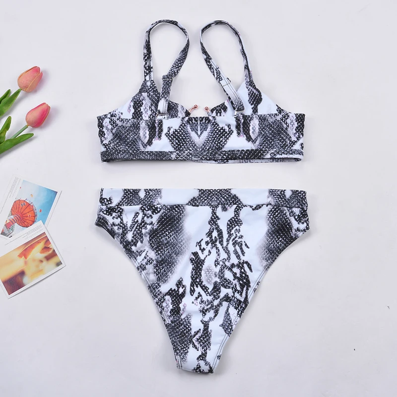 

Women Sexy Bikini Push Up High Waist Snake Print Swimsuit Patchwork Leopard Printed Pool Party Female Swimwear Bathing Suit