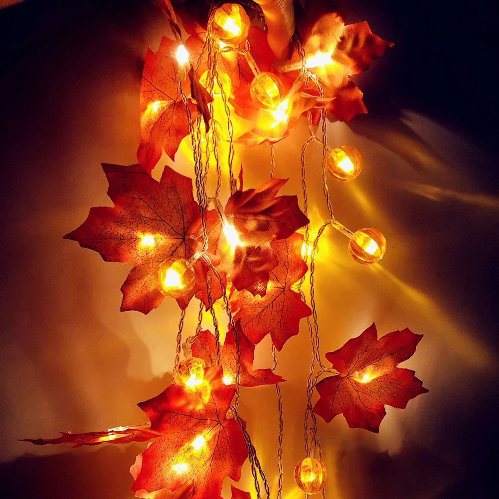 

3D Pumpkin Maple Leaf Lights String Thanksgiving Halloween LED Fairy Lamp Festival Garden Home Party Decorative Lighting Lamp