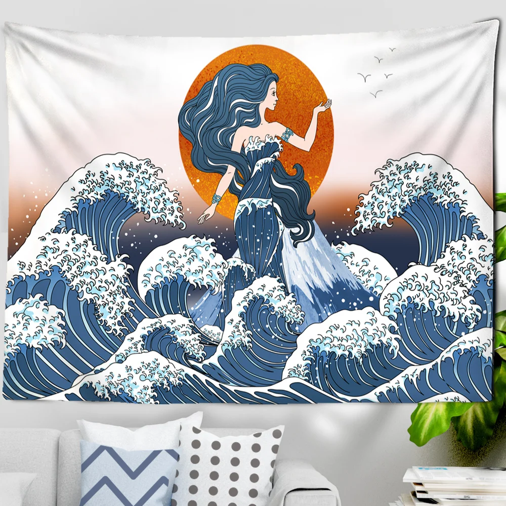 

Japanese blanket big tapestry whale arowana dragon phoenix totem wall hanging bohemian bed blanket home decor tapestry