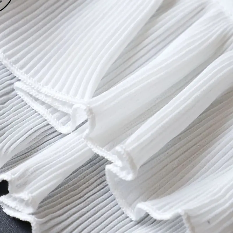 

Women Layered Striped Horn Cuff Agaric Ruffles Wrinkled Fake Sleeve Wrist Warmer