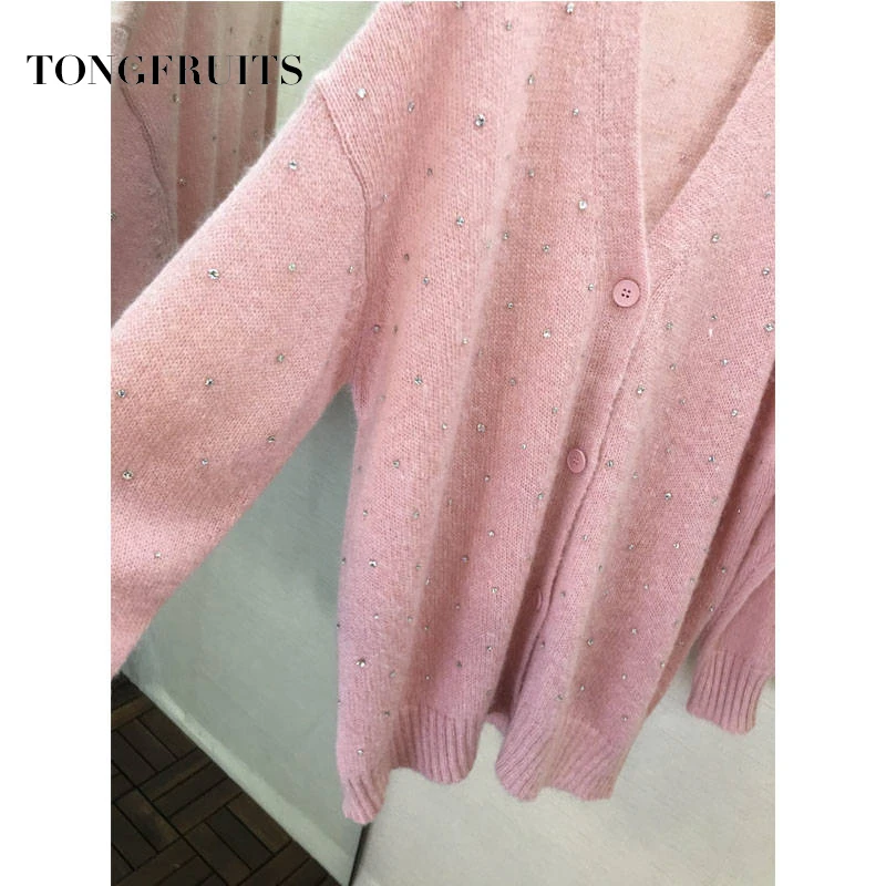 Шерстяной розовый женский кардиган мохеровая куртка осень зима v-образный Вырез