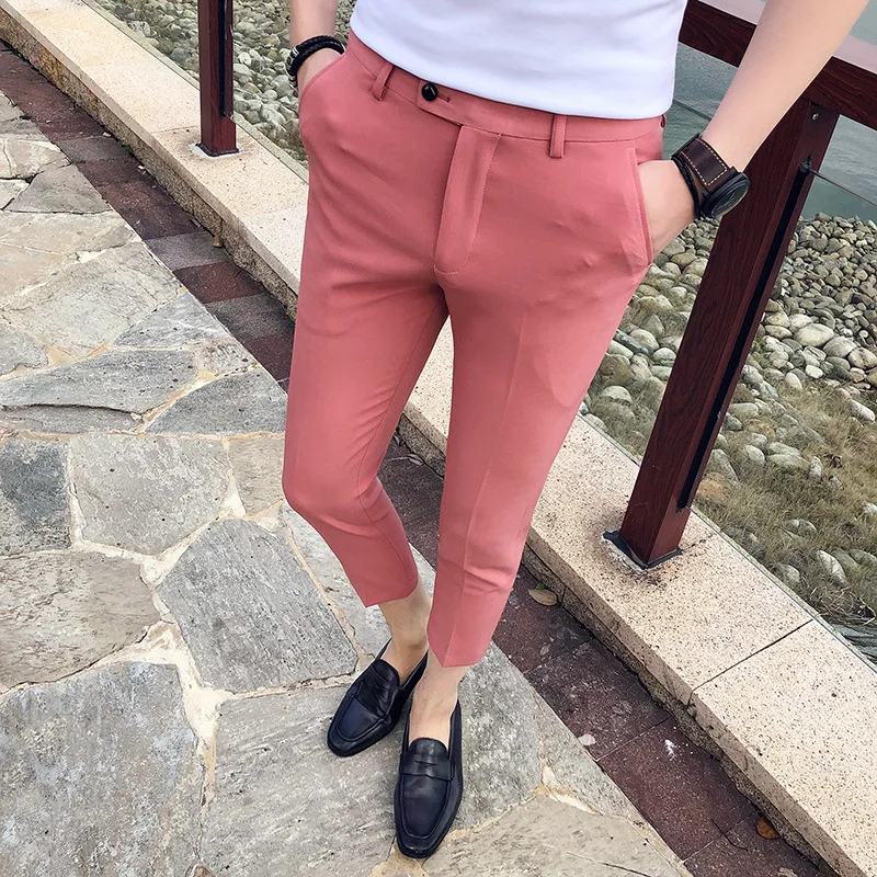 

Trendy Brand New Men's Trousers Youth Solid Color Casual Business Small Feet Nine-point Pants Men's Small Straight Trousers Men
