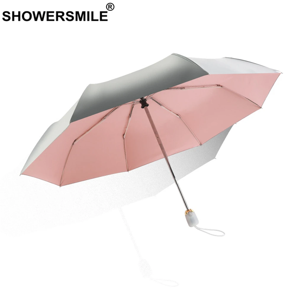SHOWERSMILE серебряное покрытие Uv Защитный зонтик Umbrela для женщин солнце дождь три