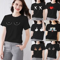 womens harajuku casual sportswear t shirt funny chest print round neck series ladies commuter short sleeve slim commuter top