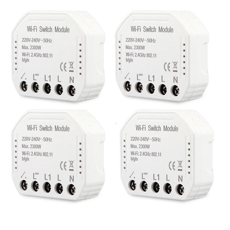 4 Pieces Wifi умные Настенные светильники выключатель модуль 220 в 240 В дистанционное управление 1 банда 1 способ 2 способ переключатель модуль с Alexa Google Home - Цвет: 4 Pieces