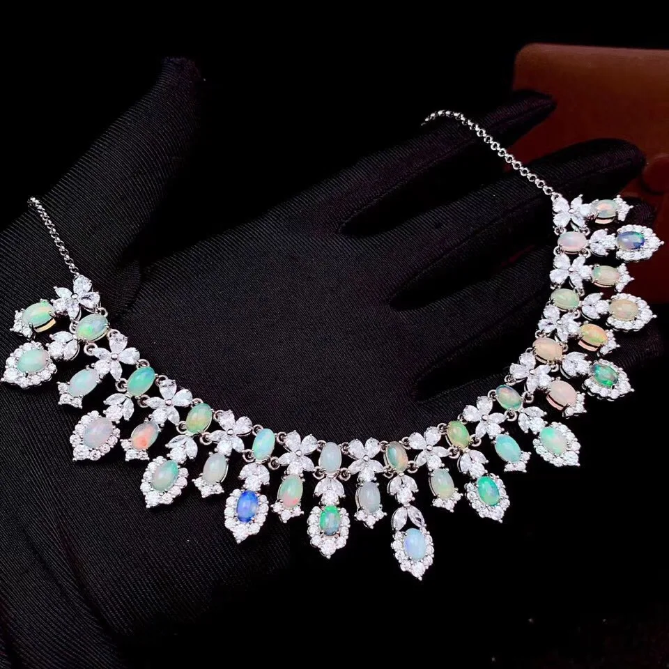 

New natural opal necklace women 925 silver necklace fire color super shiny luxury elegant style