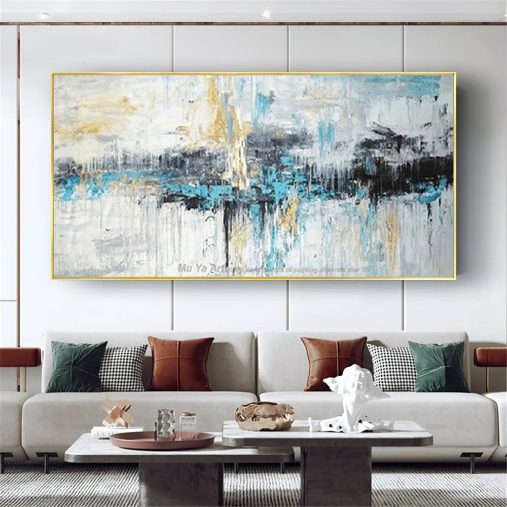 

Hand Painted Wall art Picture Abstract blue cloud landscape oil painting handmade for Living room bedroom home decor no framed