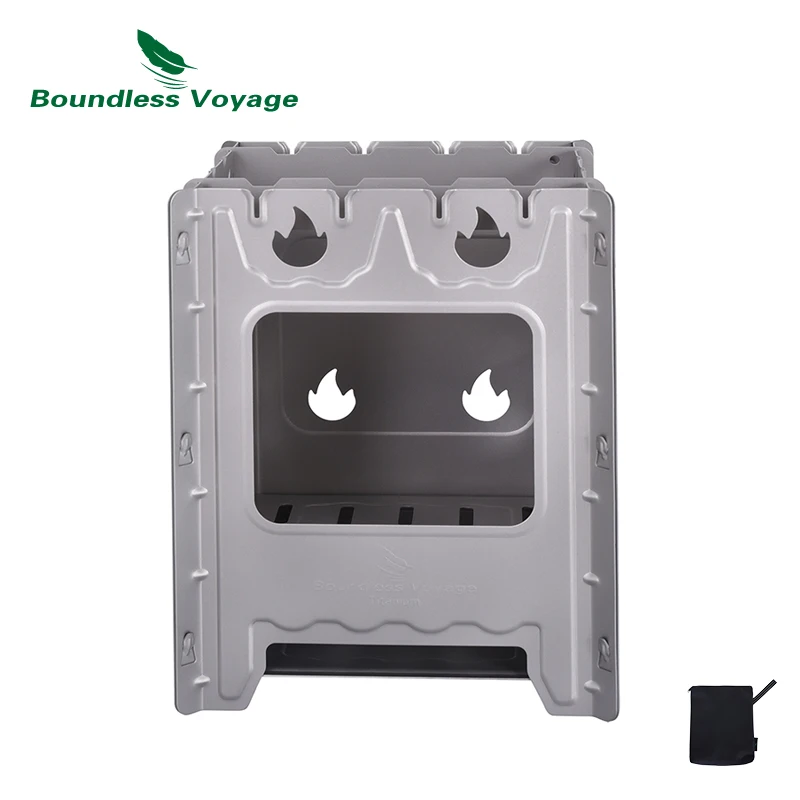 Boundless Voyage Outdoor Camping Titanium Removable Wood Stove With Pot Holder Portable Thickened Charcoal Burner Furnace