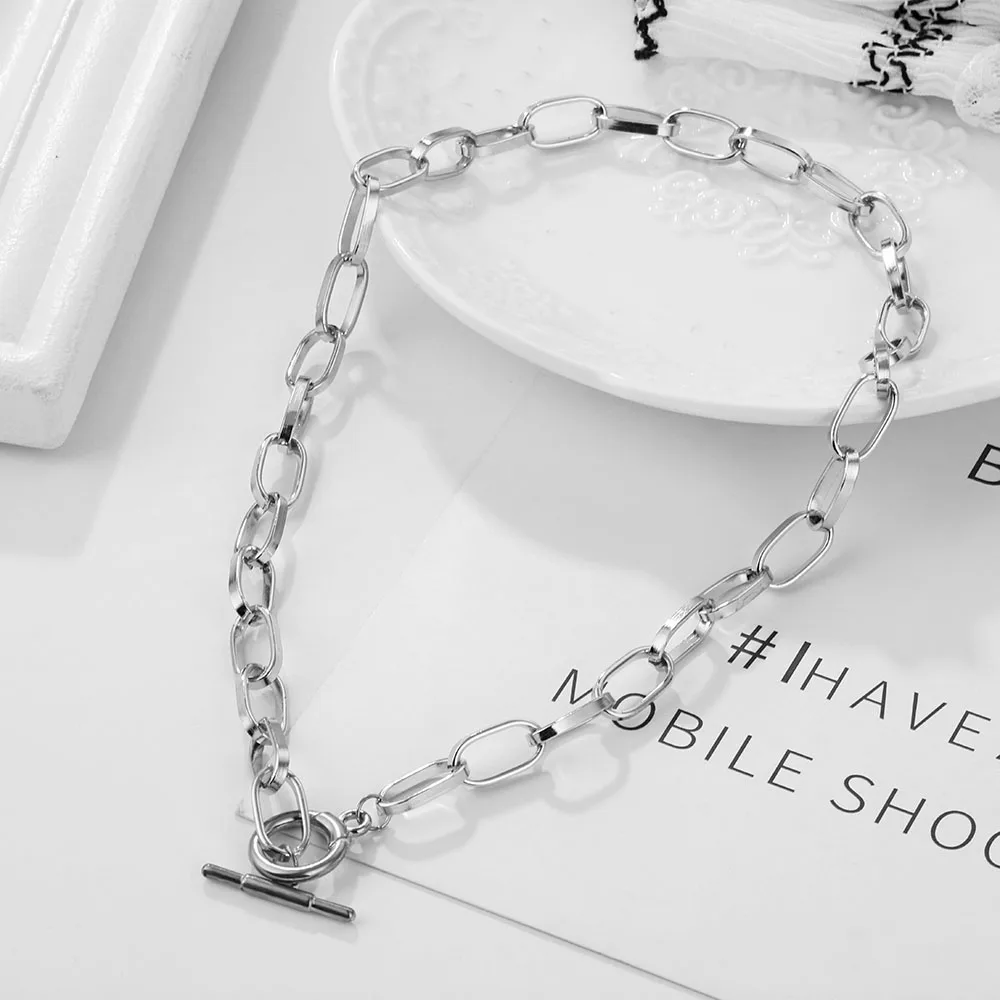 

Thick Chain Toggle Clasp Gold Necklaces Mixed Linked Circle Necklaces for Women Minimalist Choker Necklace Hot Jewelry