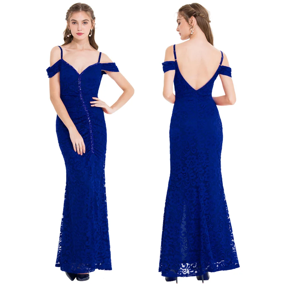 425 Royal Blue Кружевное платье без рукавов с вырезом бретель-петля, Вечернее длинное черное платье - Цвет: 425 Royal Blue