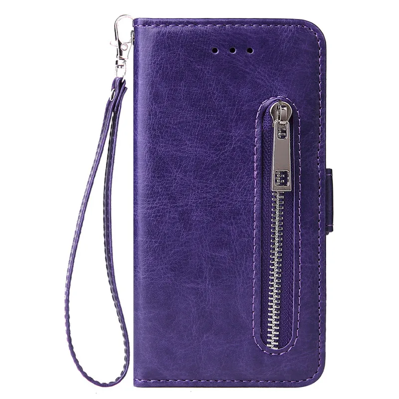 Purple Flip Wallet Case For Samsung Galaxy A3 A5 A6S A8S A9 A10 A20 A30 A40 A50 A70 Leather Zipper Card Holder Stand Phone Cover - Цвет: Purple