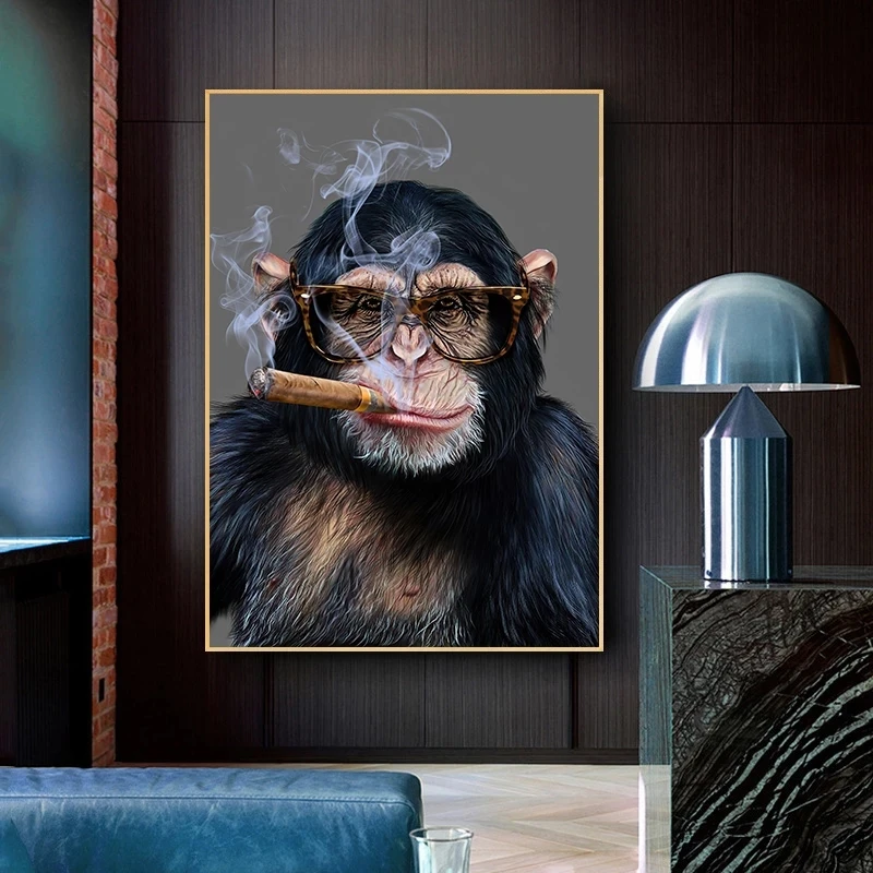

Abstract Smoking Monkey and Gorilla Canvas Painting Posters and Prints Street Art Animal Wall Art Pictures for Living Room