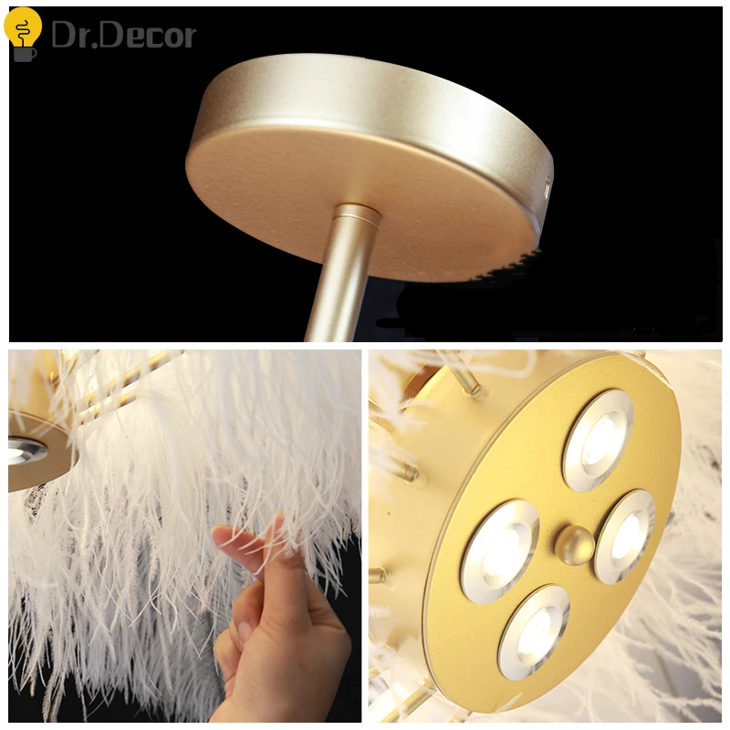 Современный чистый страусиное перо подвесные светильники Лофт светодиодный