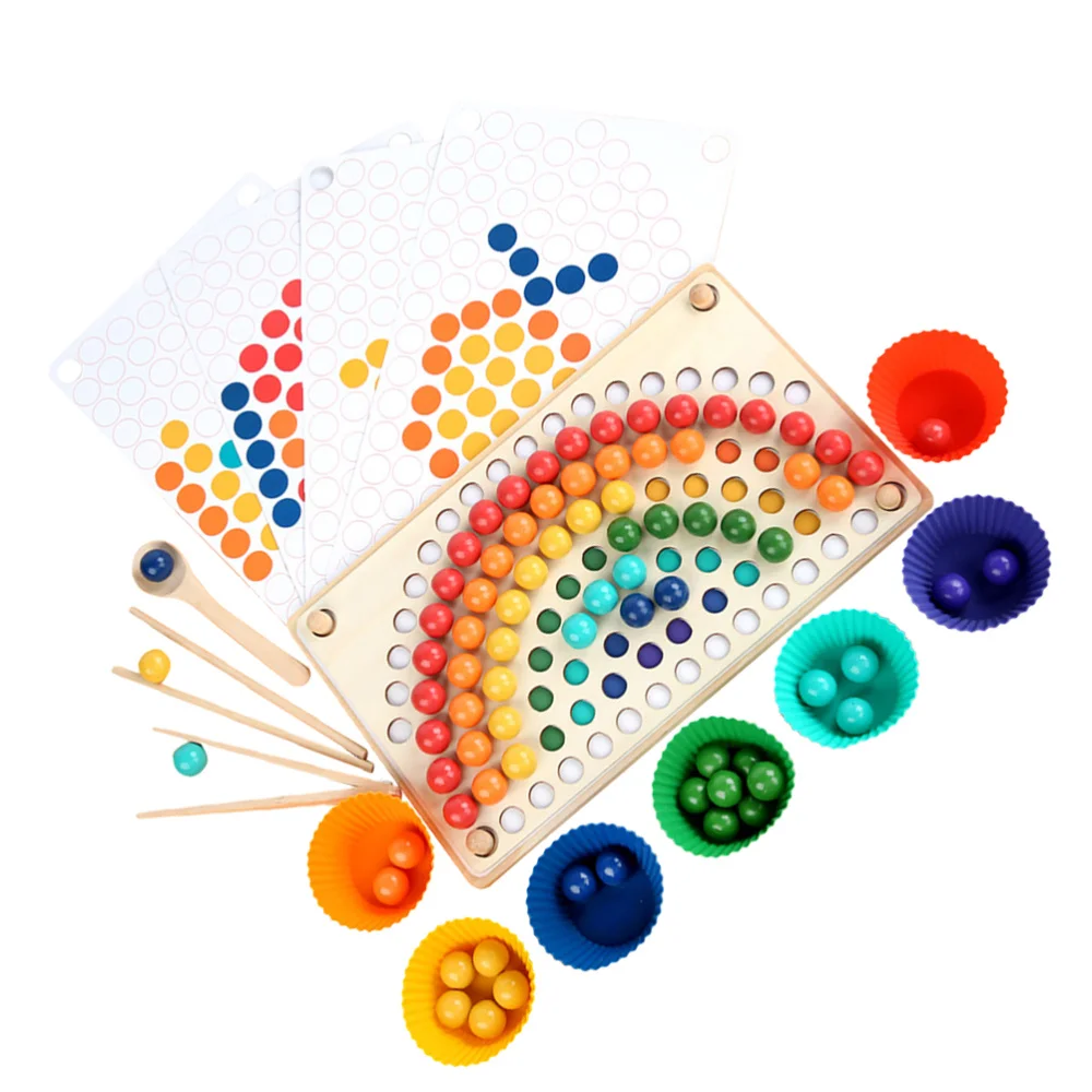 

1 Set of Wooden Rainbow Bead Board Game Clip Beads Preschool Plaything