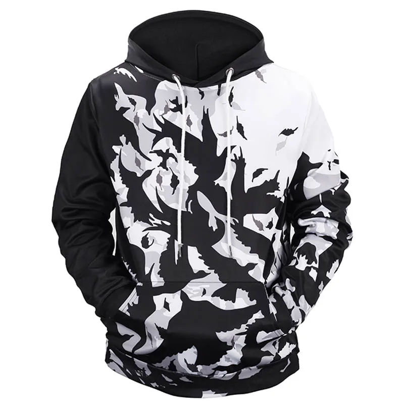 

Толстовка с 3d рисунком для мужчин и женщин, Модный стильный свитшот с капюшоном, спортивные костюмы, пуловеры, черный и белый цвета, размеры ...