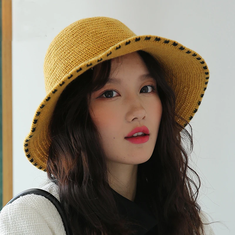 Корейская версия вязаная Панама Шапки женская зимняя японская художественная