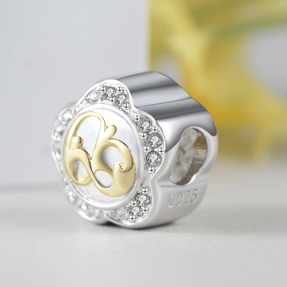 GW 925 Sterling Silver Golden Beads Flower Charm Crystal Fit Original Diy Bracelet Necklace For Women Jewelry E037 | Украшения и