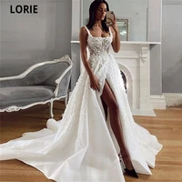 lorie dream wedding dresses lace appliques beach bride gown satin elegant princess party dresses open back spaghetti straps 2020