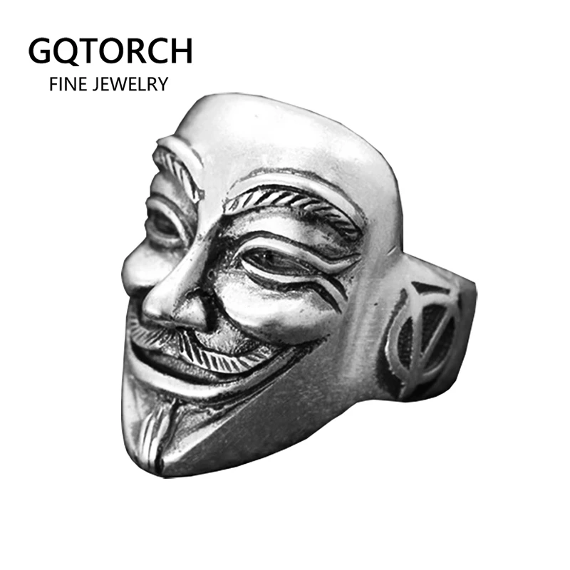 Мужские кольца из стерлингового серебра 990 пробы матовое кольцо V для Vendetta Mask