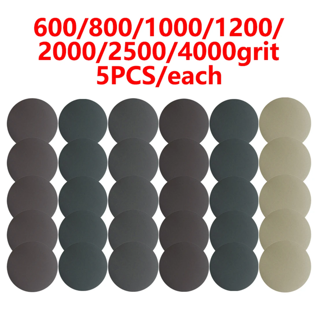 35pcs 5inch 125mm 600-4000 Grit Water Sanding Discs Hook & Loop Round Sandpaper