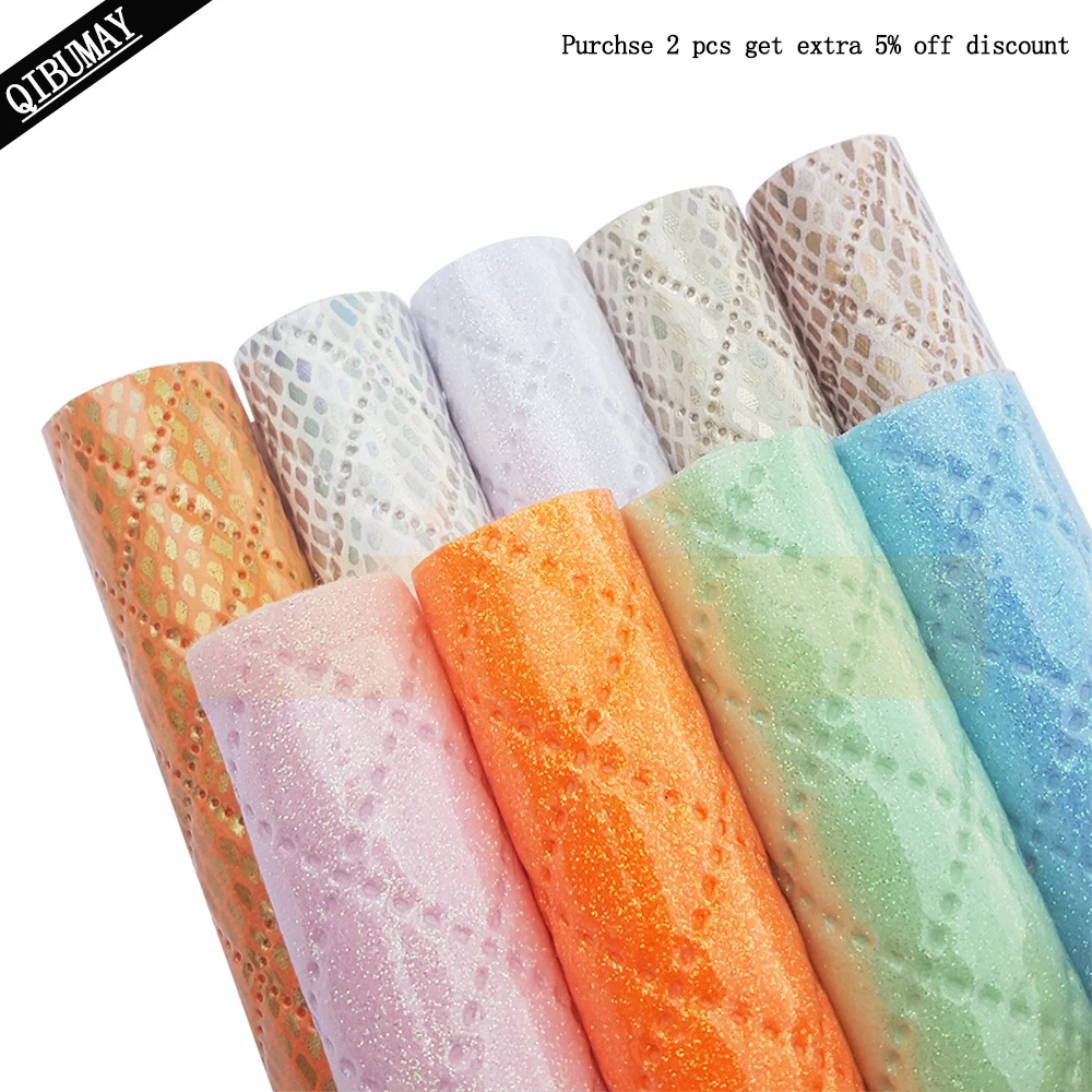 

QIBU 22*30cm Soft Cotton Glitter fabric Geometry Style Faux Leather Sheets Solid Color PU Leather DIY Hairbow Accessories Crafts