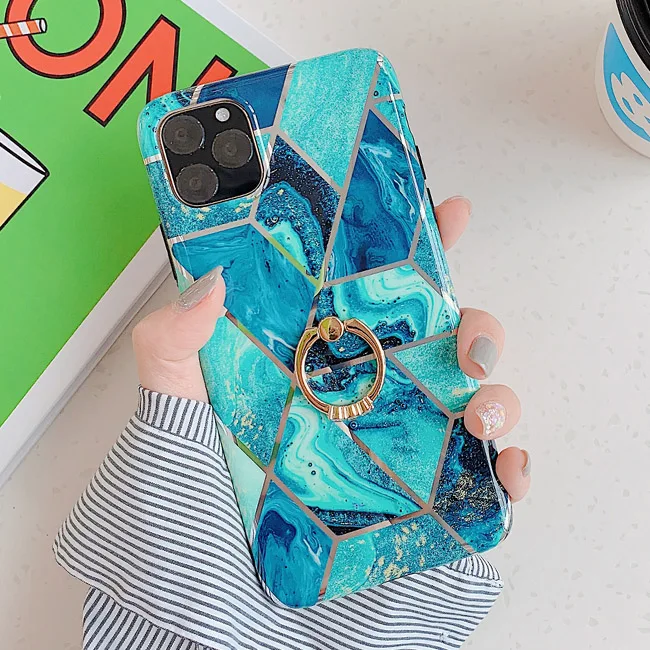 Чехол для телефона LACK для iPhone 11 11Pro Max XR X XS Max 6 6S 7 8Plus Роскошный Мраморный чехол с кольцом-подставкой - Color: Style 1