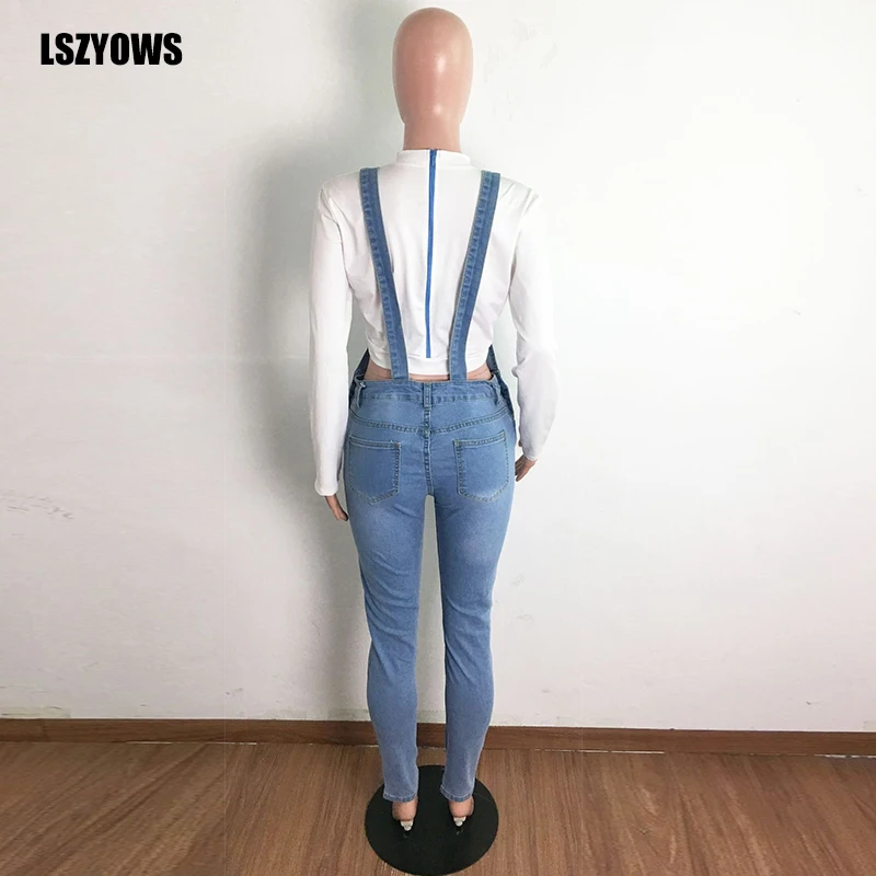 

Women Denim Jumpsuit Romper 2021 Summer Sleeveless Hole Jeans Jumpsuits Ladies Casual Suspenders Bodycon Trousers Denim Overalls