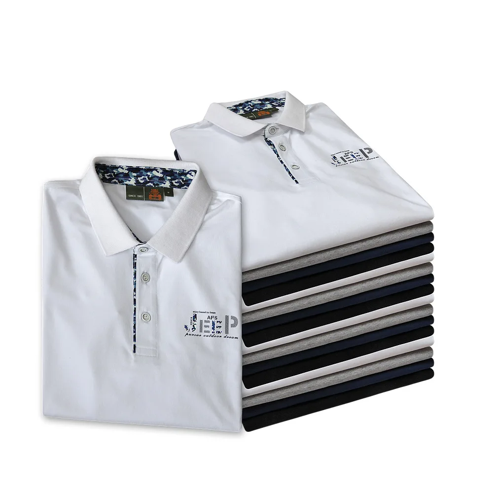 Высококачественная хлопковая рубашка поло Мужская Повседневная с отложным