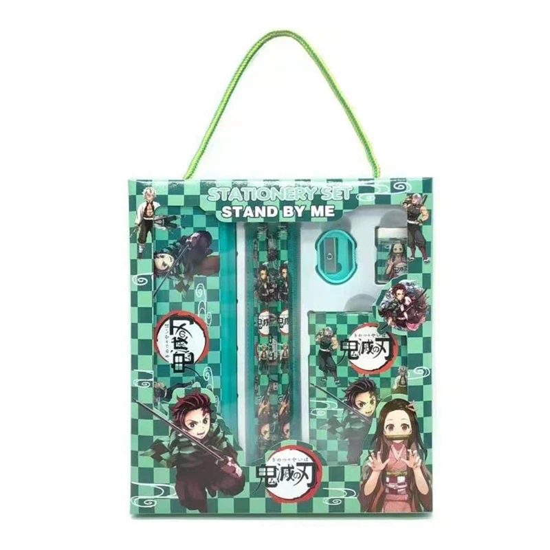 

1 Set Anime Demon Slayer Kimetsu No Yaiba Stationery Set Pencil Case Ruler Notebook Eraser Pencil Sharpener School Supplies
