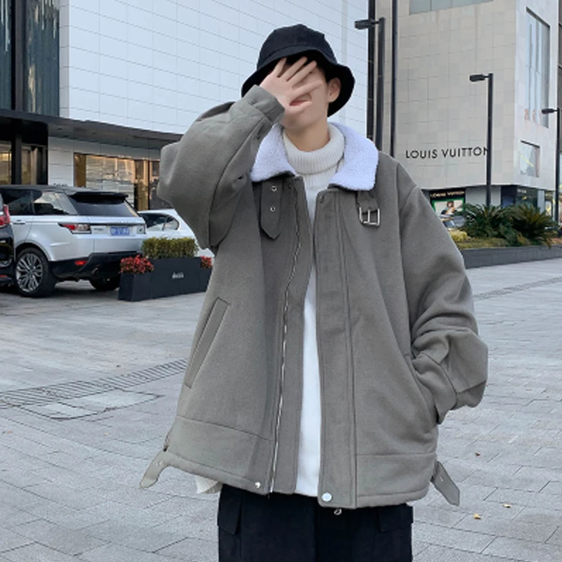 

2020 new casual thickened Hong Kong style loose trend cotton jacket Korean version of all-match student lamb wool coat