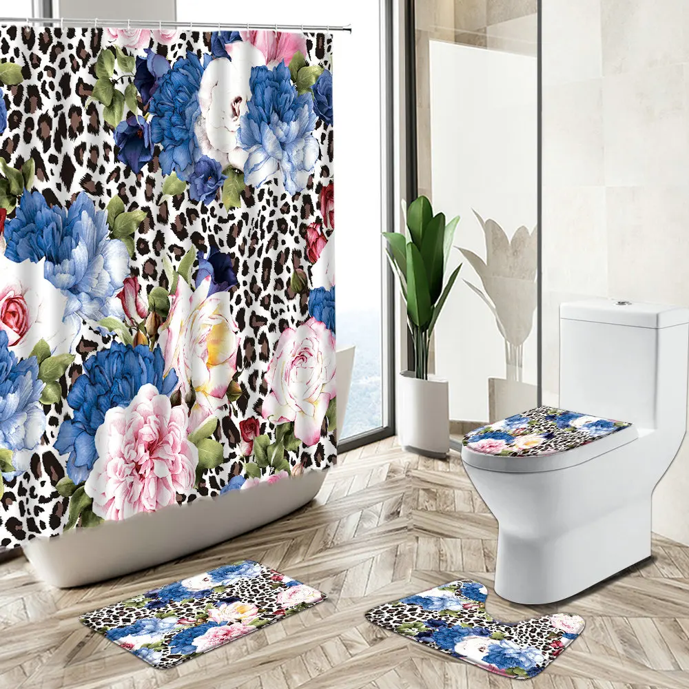 Комплект из занавески для душа с рисунком в виде леопарда африканском стиле