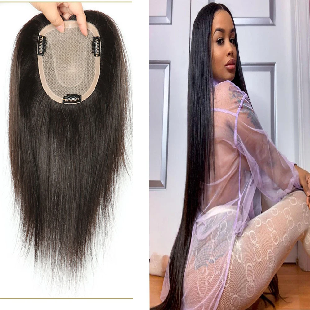 

Topper Hair 120% Density Clip In Toupee Hair For Women Human Hair Toupee Virgin Hair 16*18 Silk Base Natural Color