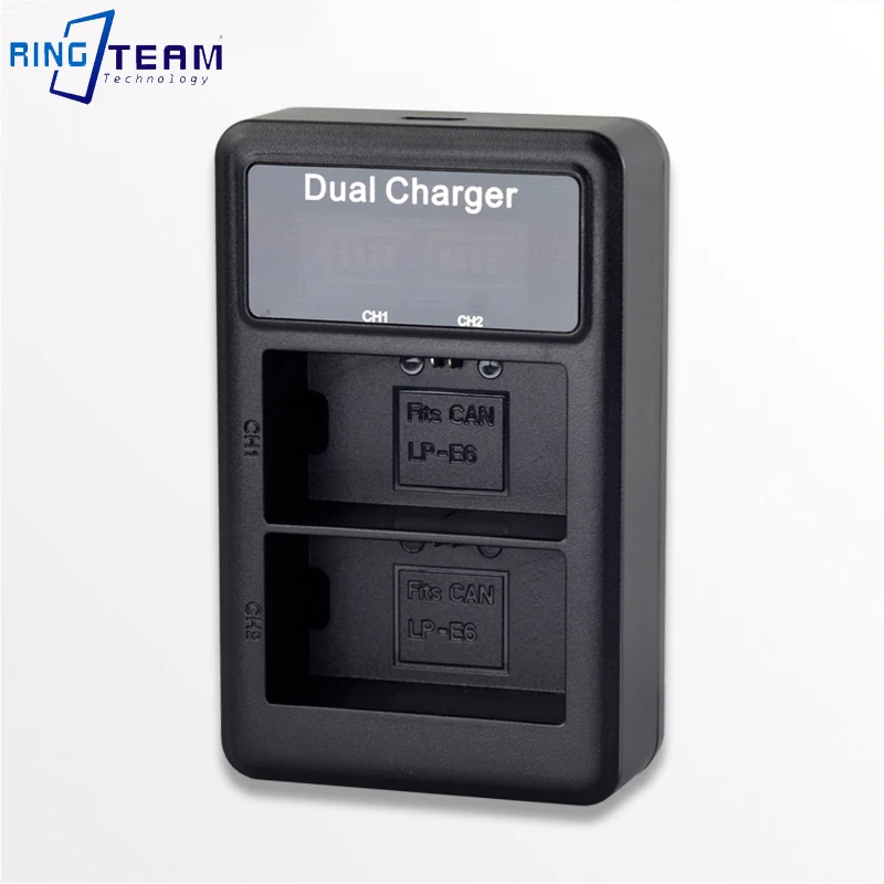 

USB LCD Dual charger for canon LP-E6 Battery fits EOS 6D 5D mark III 60D 18-135IS Kit 7D 70D 80D XC10 digital cameras