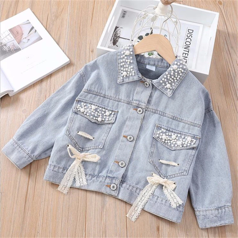 Женская джинсовая куртка модная детская верхняя одежда с отложным воротником