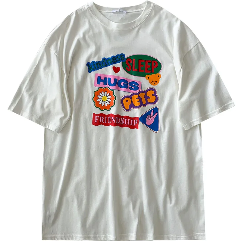 

Kimutomo Chic Casual Cute Printing T-shirt Female Summer Korean Style O Neck Short Sleeve Outwear Loose Women Fashion Tops