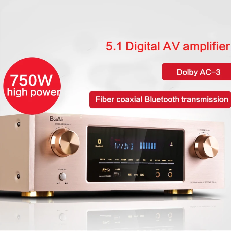 

750W 220V Audio High Power 5.1 Amplifier Wireless Bluetooth 4.0 280F Home Theater Dolby AC-3 Fiber coaxial amplifier