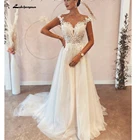 Женское платье с круглым вырезом, элегантное пляжное свадебное платье из тюля с пуговицами и открытой спиной, 2022
