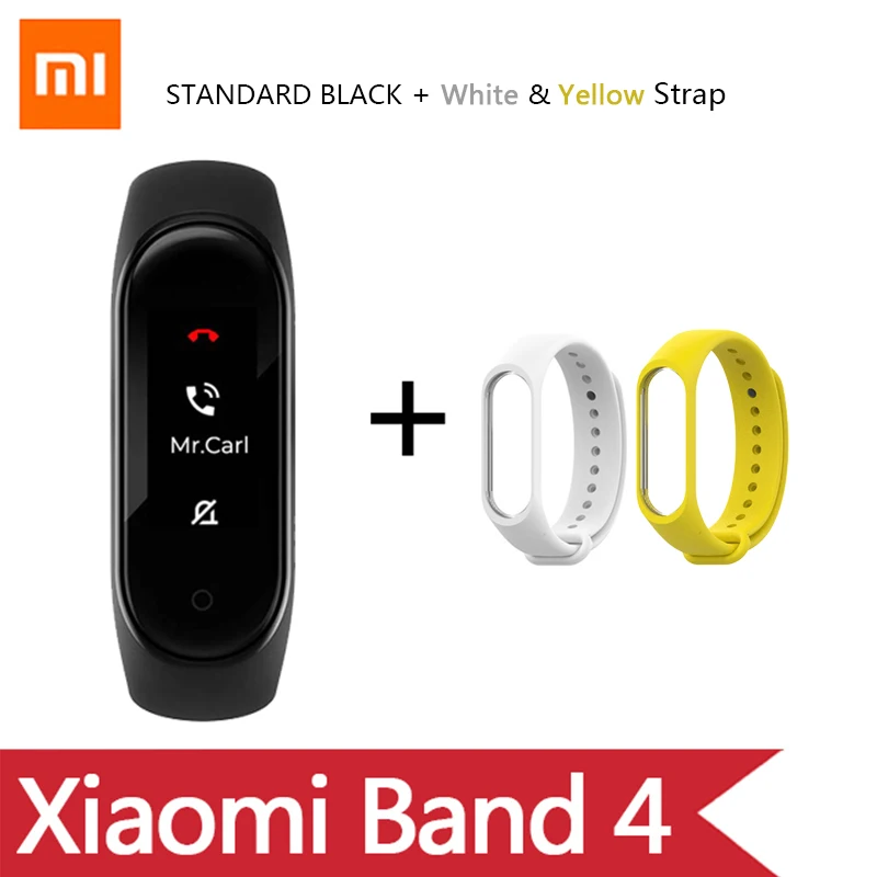 Ad WhiteYellow Strap Умный Браслет OriginalXiao mi Band 4 на английском, испанском и русском языках, 3 цвета, AMOLED экран, mi band 4, Smartband, fitness Traker - Цвет: Ad WhiteYellow Strap