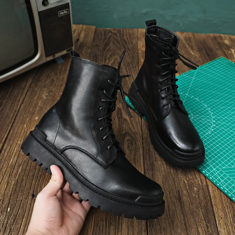 

Весна 2021, Классические ботинки унисекс, водонепроницаемые черные ботинки на меху с высоким верхом, мужские ботинки из гладкой искусственно...