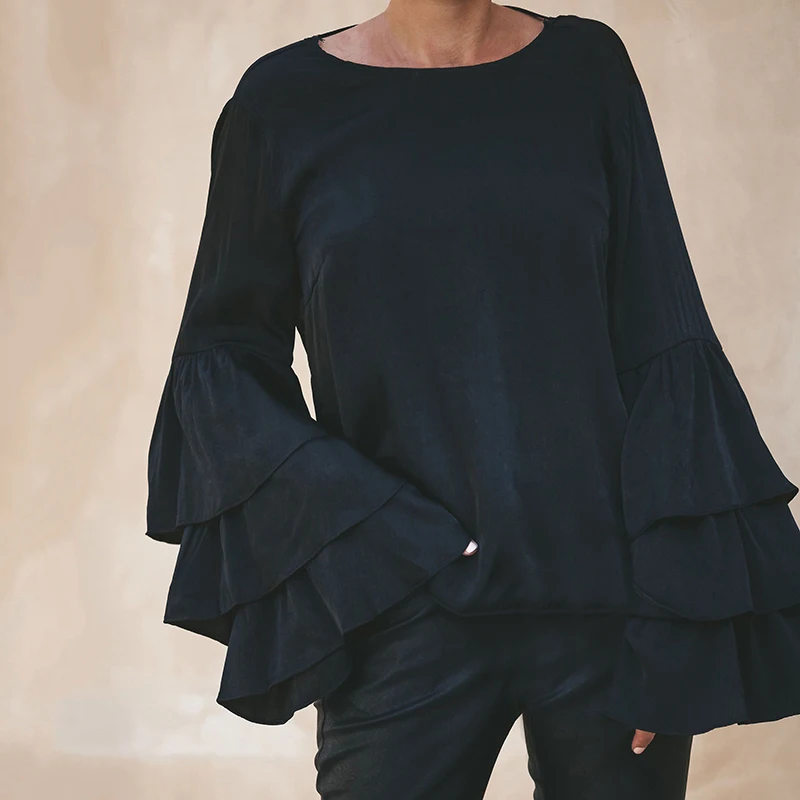 Весенние и осенние сексуальные женские топы с длинным Расклешенным рукавом