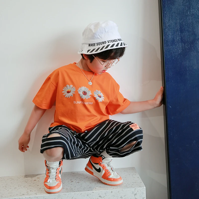 Новинка 2020 модная летняя футболка для мальчиков с коротким рукавом и цветочным