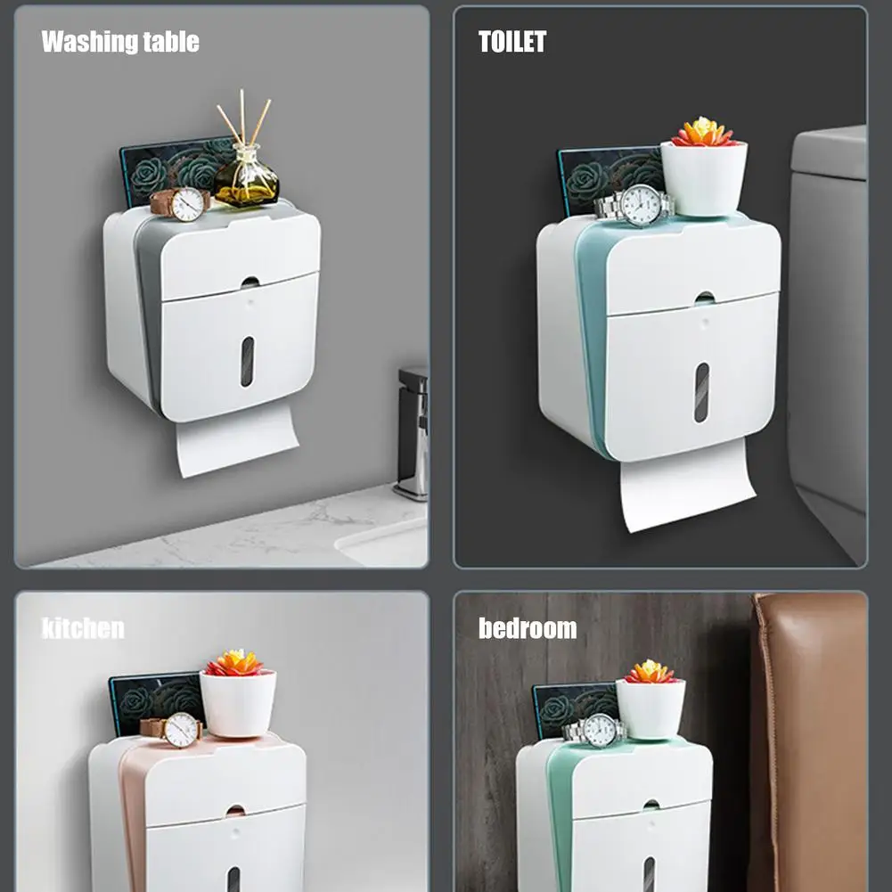 

Waterproof Wall Mount Toilet Paper Holder Shelf Toilet Paper Tray Roll Paper Tube Storage Box Creative Tray Contact Paper